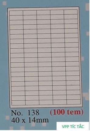Nhãn TOMY (số 138 A4 - xấp/20 tờ)