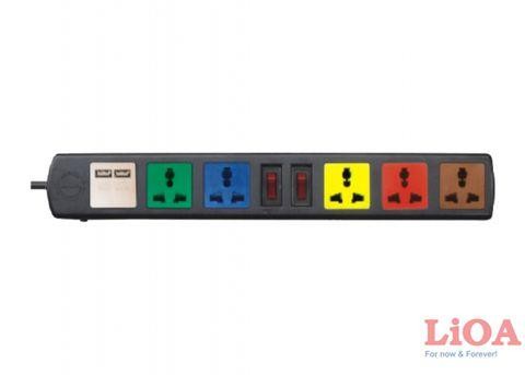 Ổ cắm 6D32NUSB có USB (Ổ điện Lioa 5 ổ dây 3m, 2 USB)