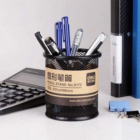 Hộp cắm bút sắt tròn Deli 9172 đen