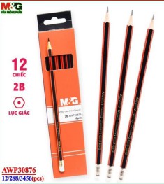 Bút chì chuốt 2B MG (30876 sọc đỏ đen + có gôm)