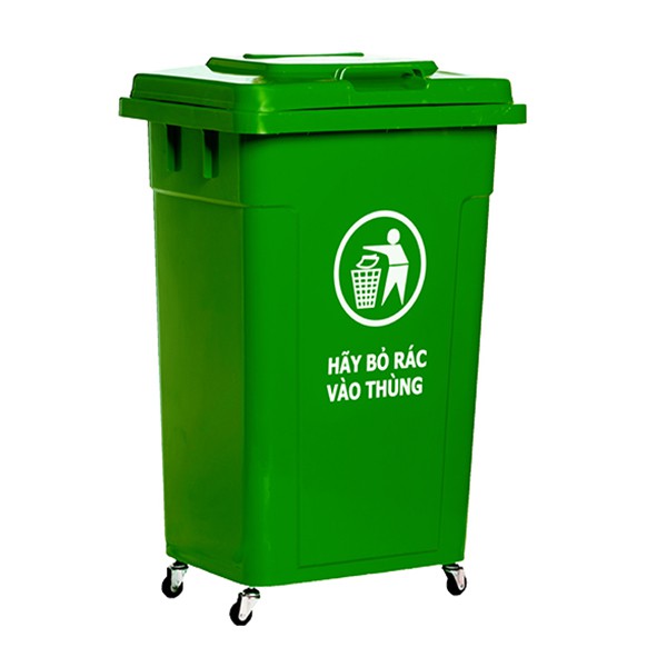 Thùng rác nhựa ngoài trời 90L (nắp kín - có bánh xe)